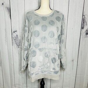 H&M Crew Neck Pullover Sweatshirt Lounge Top Womens Sz L Gray Velour Polka Dots
